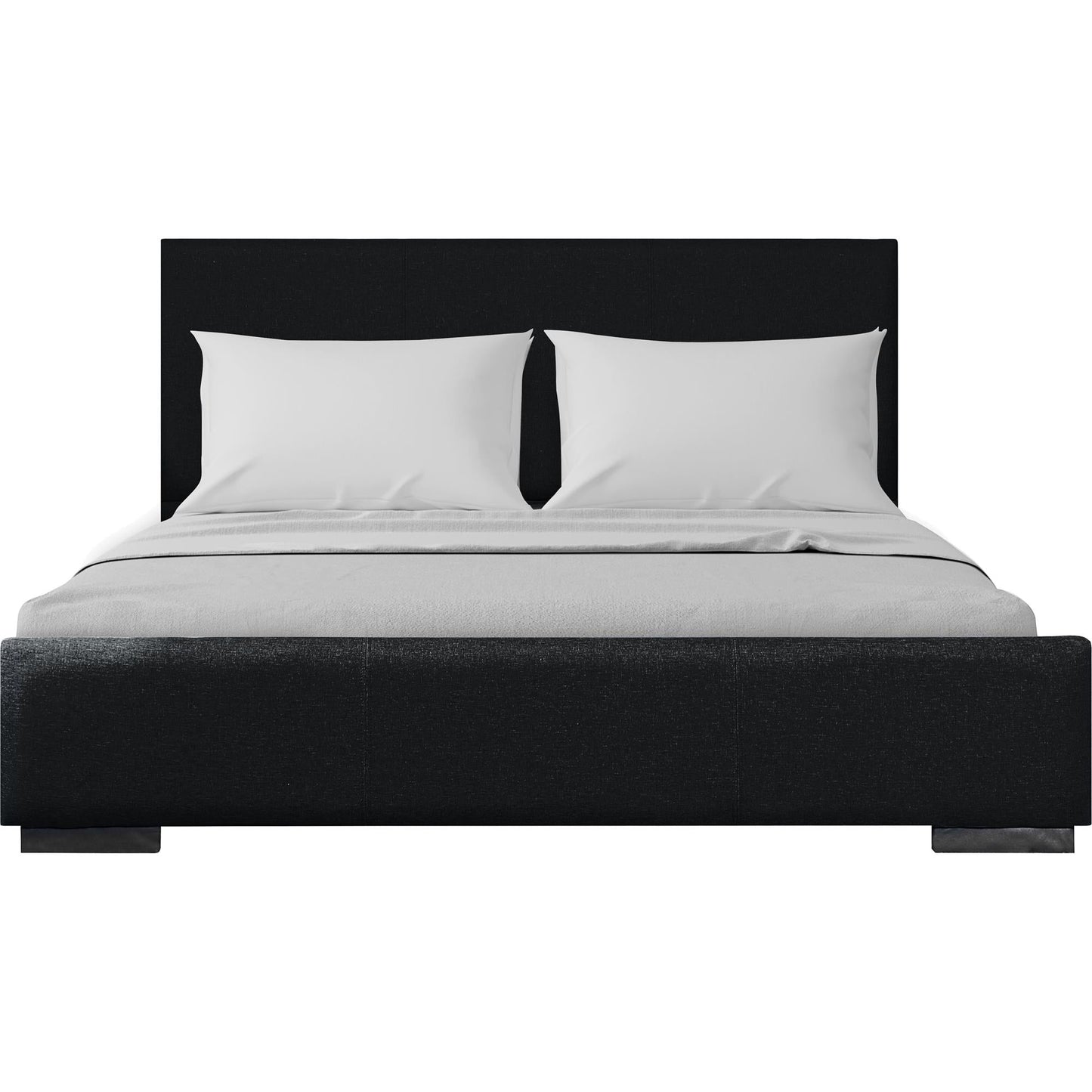 Modern Charcoal Gray Fabric Upholstered Platform Bed with Panel Headboard, Queen/King Size Bed Frame