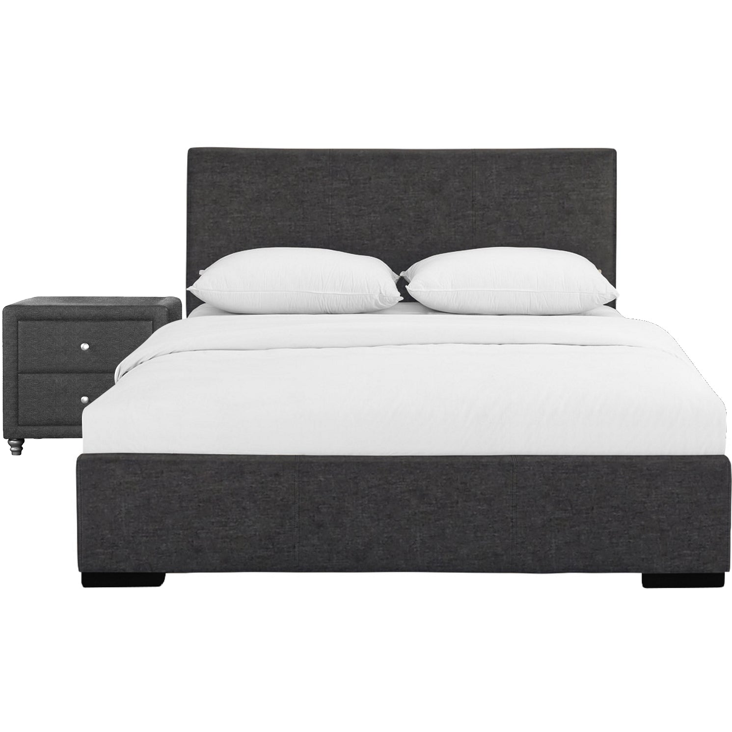 Modern Dark Gray Upholstered Platform Bed with Matching Single Nightstand, Queen/King Size