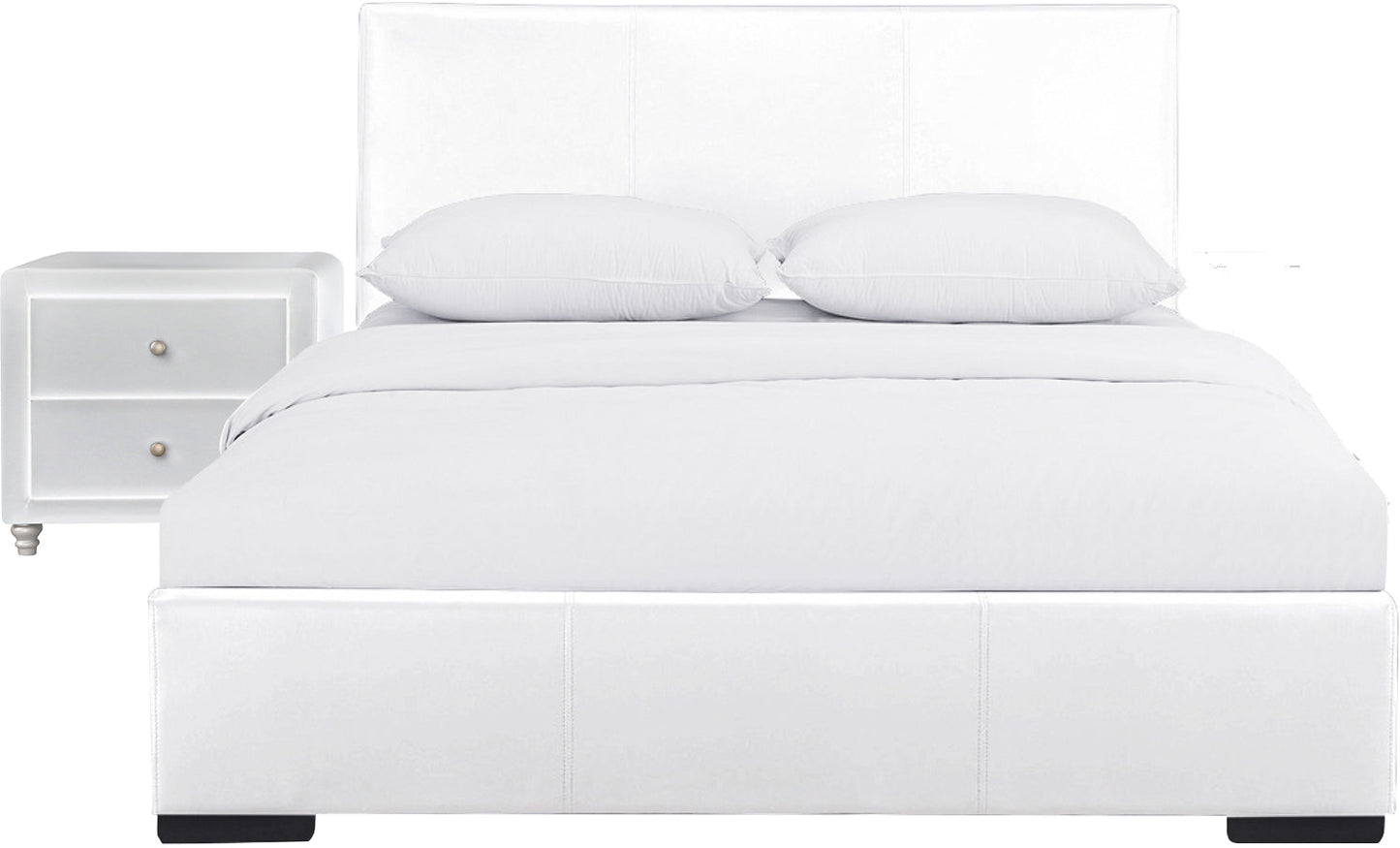 Modern White Upholstered Platform Bed with Matching Single Nightstand, Queen/King Size